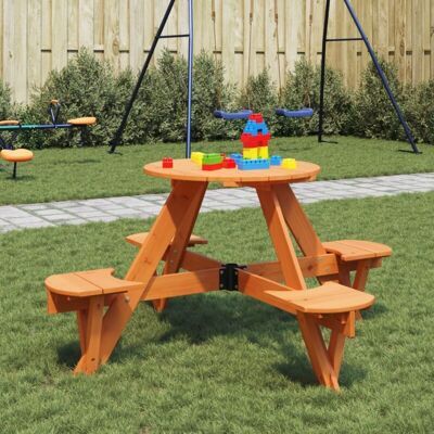 vidaXL Mesa de picnic marrón oscuro para niños con sombrilla vidaXL Mesa de picnic marrón oscuro para niños con sombrilla