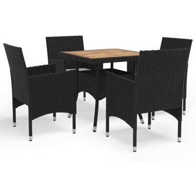 Vidaxl - Muebles De Jardín 5 Piezas Ratán Sintético Negro Y Acacia Vidaxl - Muebles De Jardín 5 Piezas Ratán Sintético Negro Y Acacia