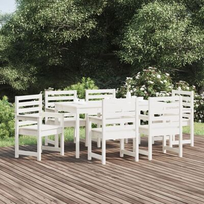 Conjunto de Comedor de Jardín VidaXL Blanco - Mesa y Sillas de Pino Macizo Conjunto de Comedor de Jardín VidaXL Blanco - Mesa y Sillas de Pino Macizo