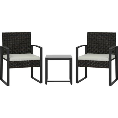 JHY DESIGN Conjunto De Bistró De Ratán, Conjunto De Muebles De Jardín De 3 Piezas Que Incluye 2 Sillas De Jardín, Una Mesa De Centro Y Cojines Extraíbles, Color Blanco Crema. JHY DESIGN Conjunto De Bistró De Ratán, Conjunto De Muebles De Jardín De 3 Piezas Que Incluye 2 Sillas De Jardín, Una Mesa De Centro Y Cojines Extraíbles, Color Blanco Crema.