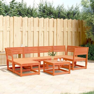 Juego de Sofás de Jardín 6 pzas Madera Maciza Pino Cera Marrón - Juego de Jardín Juego de Sofás de Jardín 6 pzas Madera Maciza Pino Cera Marrón - Juego de Jardín