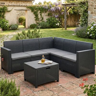 Bica - Conjunto De Salón Exterior Eris, Conjunto De Jardín Con Cojines, Conjunto De Salón Interior Efecto Ratán, 100% Made In Italy, Antracita Bica - Conjunto De Salón Exterior Eris, Conjunto De Jardín Con Cojines, Conjunto De Salón Interior Efecto Ratán, 100% Made In Italy, Antracita