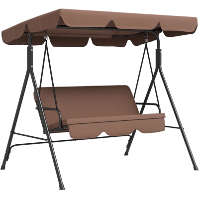 JHY DESIGN Columpio De Jardín De 3 Plazas Con Toldo Ajustable Y Estructura De Acero Para Patio, 172 X 110 X 153 Cm, Marrón. JHY DESIGN Columpio De Jardín De 3 Plazas Con Toldo Ajustable Y Estructura De Acero Para Patio, 172 X 110 X 153 Cm, Marrón.