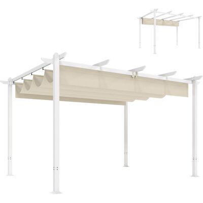Outsunny Pérgola De Jardín 4x3 M Con Techo Retráctil, Cenador De Jardín Con Upf30+, Drenaje, Estructura Metálica, Para Patio, Exterior, Beige Outsunny Pérgola De Jardín 4x3 M Con Techo Retráctil, Cenador De Jardín Con Upf30+, Drenaje, Estructura Metálica, Para Patio, Exterior, Beige