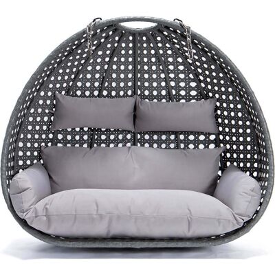 Home Deluxe - Silla Colgante De Poliratán Twin Color: Gris, Equipamiento: Cesta Y Cojín. Home Deluxe - Silla Colgante De Poliratán Twin Color: Gris, Equipamiento: Cesta Y Cojín.