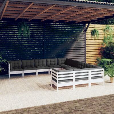 Set de muebles de jardín vidaXL 11 pzas con cojines - Blanco - Muebles de jardín Set de muebles de jardín vidaXL 11 pzas con cojines - Blanco - Muebles de jardín