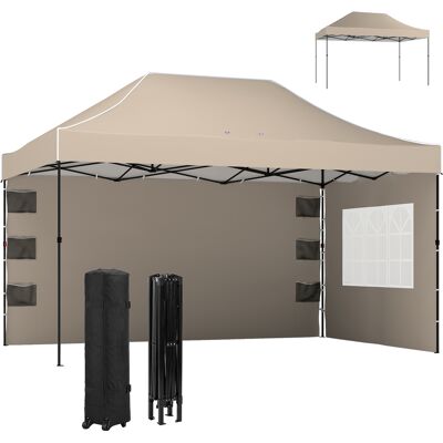 JHY DESIGN Cenador Plegable Con Paneles Laterales Y Ventanas, 2,9 X 4,3 M, Metal Y Tela Oxford, Color Marrón Arena. JHY DESIGN Cenador Plegable Con Paneles Laterales Y Ventanas, 2,9 X 4,3 M, Metal Y Tela Oxford, Color Marrón Arena.