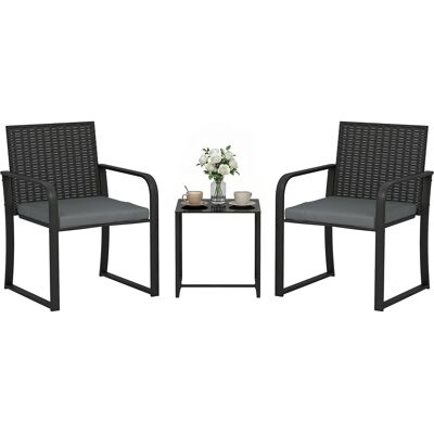 JHY DESIGN Conjunto De Muebles De Jardín De Ratán Sintético Que Incluye 2 Sillas Con Cojines Y Una Mesa Con Tablero De Cristal Gris. JHY DESIGN Conjunto De Muebles De Jardín De Ratán Sintético Que Incluye 2 Sillas Con Cojines Y Una Mesa Con Tablero De Cristal Gris.