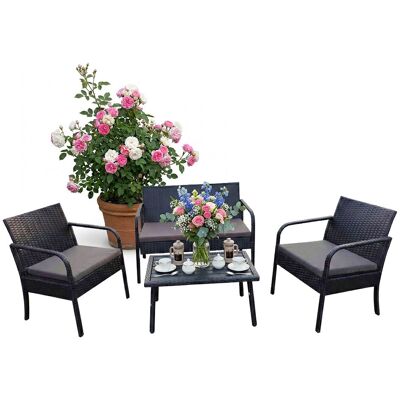 Conjunto De Muebles De Jardín Relaxdays, 4 Piezas Para 4 Personas: Banco De 2 Plazas, 2 Sillas Y Mesa, Exterior, Negro Conjunto De Muebles De Jardín Relaxdays, 4 Piezas Para 4 Personas: Banco De 2 Plazas, 2 Sillas Y Mesa, Exterior, Negro