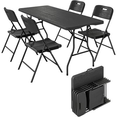 JHY DESIGN Conjunto De Mesa Y Sillas De Camping De 5 Piezas Con Mesa Plegable Y 4 Sillas, Fabricado En Hdpe Y Metal Negro. JHY DESIGN Conjunto De Mesa Y Sillas De Camping De 5 Piezas Con Mesa Plegable Y 4 Sillas, Fabricado En Hdpe Y Metal Negro.