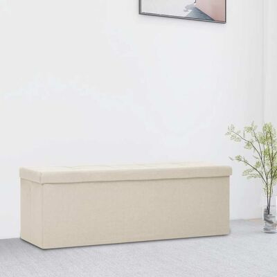 vidaXL Banco de almacenamiento plegable crema blanco aspecto lino - Storage Bench vidaXL Banco de almacenamiento plegable crema blanco aspecto lino - Storage Bench