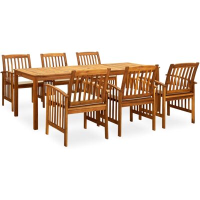 Conjunto de comedor de jardín de acacia Maisonchic - 7 piezas con cojines Conjunto de comedor de jardín de acacia Maisonchic - 7 piezas con cojines