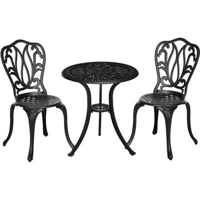 JHY DESIGN Conjunto De Jardín De 3 Piezas Que Incluye 2 Sillas De Exterior Y Una Mesa De Cristal Con Orificio Para Sombrilla, De Aluminio, Color Negro. JHY DESIGN Conjunto De Jardín De 3 Piezas Que Incluye 2 Sillas De Exterior Y Una Mesa De Cristal Con Orificio Para Sombrilla, De Aluminio, Color Negro.