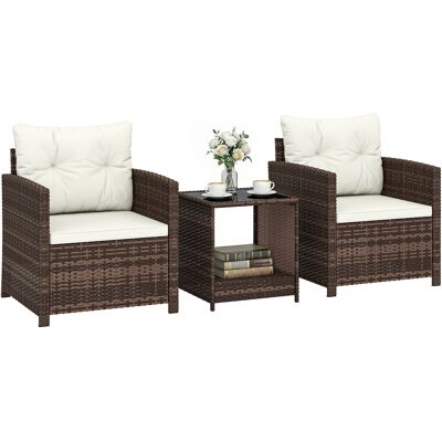 JHY DESIGN Conjunto De Bistró De Ratán De 3 Piezas, 2 Sillones, Mesa De 2 Niveles JHY DESIGN Conjunto De Bistró De Ratán De 3 Piezas, 2 Sillones, Mesa De 2 Niveles