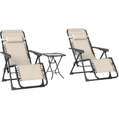 JHY DESIGN Conjunto De Tumbonas De Jardín De 3 Piezas. Tumbona Con Mesa Auxiliar, 2 Sillas De Jardín, Cojines, Tumbona De Exterior De 90x56x110 Cm, Color Beige. JHY DESIGN Conjunto De Tumbonas De Jardín De 3 Piezas. Tumbona Con Mesa Auxiliar, 2 Sillas De Jardín, Cojines, Tumbona De Exterior De 90x56x110 Cm, Color Beige.