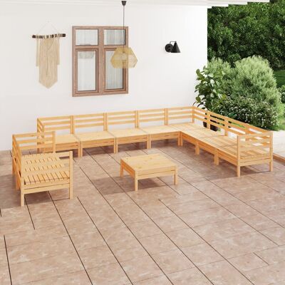 Conjunto de salón de jardín de madera maciza 11 piezas vidaXL Conjunto de salón de jardín de madera maciza 11 piezas vidaXL