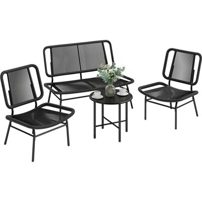 JHY DESIGN Conjunto De Muebles De Jardín De Ratán De 4 Piezas, Sofá De Exterior Y Mesa De Centro De Metal, Color Negro. JHY DESIGN Conjunto De Muebles De Jardín De Ratán De 4 Piezas, Sofá De Exterior Y Mesa De Centro De Metal, Color Negro.