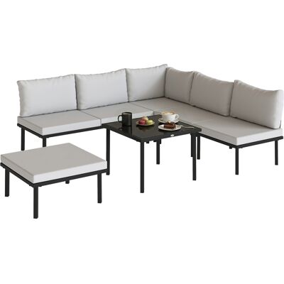 OEM Conjunto De Jardín Exterior De 6 Piezas Con Sofá 2 Plazas Módulo De Esquina 2 Sillones Reposapiés Mesa De Vidrio Gris OEM Conjunto De Jardín Exterior De 6 Piezas Con Sofá 2 Plazas Módulo De Esquina 2 Sillones Reposapiés Mesa De Vidrio Gris