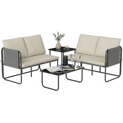 JHY DESIGN Conjunto De Jardín De 4 Piezas Que Incluye 2 Sofás De Dos Plazas, 2 Mesas De Cristal, Cojines, Fundas Extraíbles Y Bolsillos, Color Caqui. JHY DESIGN Conjunto De Jardín De 4 Piezas Que Incluye 2 Sofás De Dos Plazas, 2 Mesas De Cristal, Cojines, Fundas Extraíbles Y Bolsillos, Color Caqui.