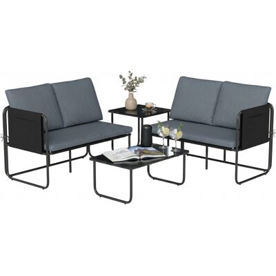JHY DESIGN Conjunto De Jardín De 4 Piezas Que Incluye 2 Sofás De Dos Plazas, 2 Mesas De Cristal, Cojines, Fundas Extraíbles Y Bolsillos, Color Gris. JHY DESIGN Conjunto De Jardín De 4 Piezas Que Incluye 2 Sofás De Dos Plazas, 2 Mesas De Cristal, Cojines, Fundas Extraíbles Y Bolsillos, Color Gris.