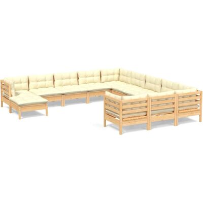 Set de salón de jardín vidaXL 12 pzas cojines crema madera de pino Set de salón de jardín vidaXL 12 pzas cojines crema madera de pino