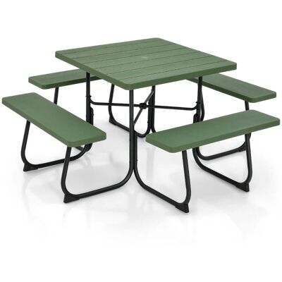 HELLOSHOP26 Juego De Mesa De Picnic 170 X 170 X 76 Cm Para 8 Personas Con Orificio Para Sombrilla Estilo Exterior Metal Verde 200017956 HELLOSHOP26 Juego De Mesa De Picnic 170 X 170 X 76 Cm Para 8 Personas Con Orificio Para Sombrilla Estilo Exterior Metal Verde 200017956