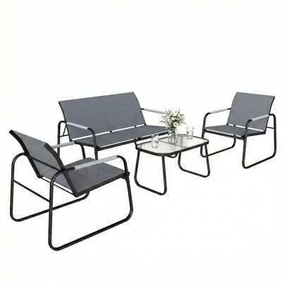 OEM Conjunto De Jardín Exterior Con 1 Sofá De 2 Plazas 2 Sillones Y Mesa De Vidrio Templado Textilene Transpirable Gris OEM Conjunto De Jardín Exterior Con 1 Sofá De 2 Plazas 2 Sillones Y Mesa De Vidrio Templado Textilene Transpirable Gris