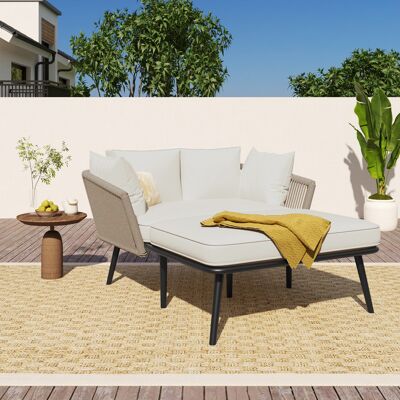 JHY DESIGN Sofá De Jardín Con 2 Cojines Y 2 Almohadas, Tumbona De Exterior, Conjunto De Salón De Jardín, Conjunto De Muebles De Balcón, Muebles De Jardín, Muebles De Patio JHY DESIGN Sofá De Jardín Con 2 Cojines Y 2 Almohadas, Tumbona De Exterior, Conjunto De Salón De Jardín, Conjunto De Muebles De Balcón, Muebles De Jardín, Muebles De Patio