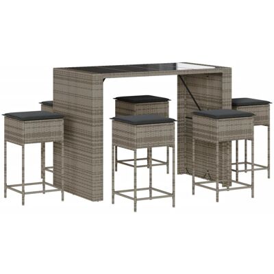 Conjunto de bar de jardín con cojines - 7 piezas - Gris - VidaXL Conjunto de bar de jardín con cojines - 7 piezas - Gris - VidaXL