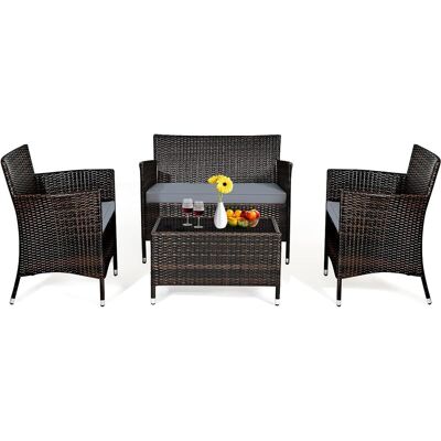 Set 4 Muebles De Jarín De Mimbre Para Patio Set Mesa Y Sofá De Exterior Set Conversación Entretejido A Mano - Costway Set 4 Muebles De Jarín De Mimbre Para Patio Set Mesa Y Sofá De Exterior Set Conversación Entretejido A Mano - Costway