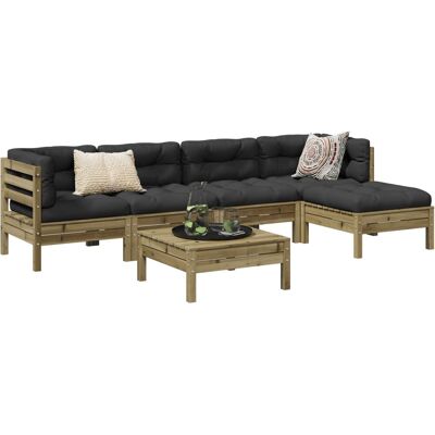vidaXL Juego de Sofás de Jardín 6 Piezas Madera Marrón vidaXL Juego de Sofás de Jardín 6 Piezas Madera Marrón
