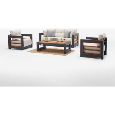 EMOB Juego De Salón De Jardín De Aluminio Y Madera Con Mesa Auxiliar Larix EMOB Juego De Salón De Jardín De Aluminio Y Madera Con Mesa Auxiliar Larix
