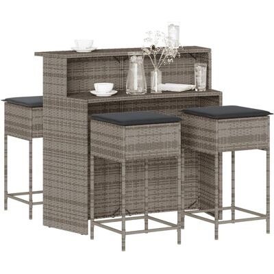 vidaXL Juego de bar de jardín de 5 piezas gris con cojines vidaXL Juego de bar de jardín de 5 piezas gris con cojines