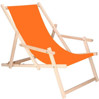 SPRINGOS Tumbona De Madera Con Reposabrazos, Naranja, Para Jardín O Playa. SPRINGOS Tumbona De Madera Con Reposabrazos, Naranja, Para Jardín O Playa.