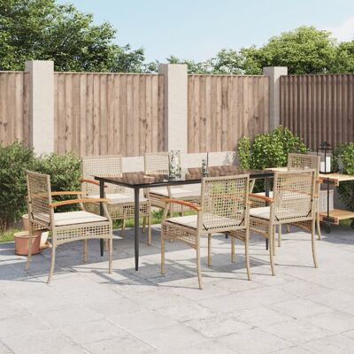 Conjunto de comedor de jardín 7 pzas con cojines ratán sintético beige - Conjunto de jardín Conjunto de comedor de jardín 7 pzas con cojines ratán sintético beige - Conjunto de jardín