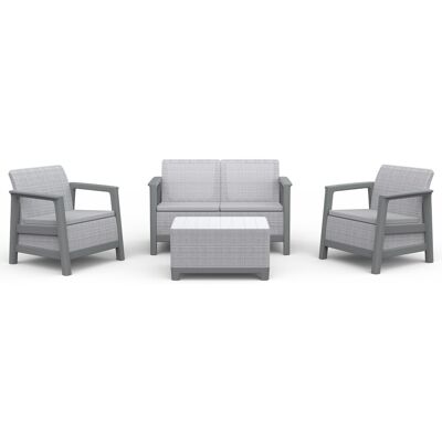Keter Scandi Linea Lounge Set 2 Sillones + Sofá + Mesa De Centro Con Almacenaje Gris Claro Keter Scandi Linea Lounge Set 2 Sillones + Sofá + Mesa De Centro Con Almacenaje Gris Claro