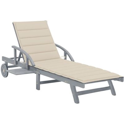 Tumbona de jardín con cojín Vida XL - Gris - Ajustable y de madera Tumbona de jardín con cojín Vida XL - Gris - Ajustable y de madera