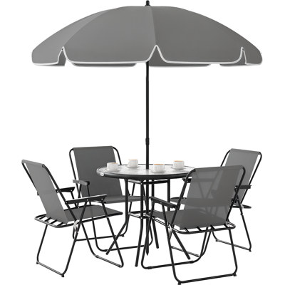 OEM Conjunto De Muebles De Jardín De 6 Piezas Con Mesa Redonda Sillas Plegables Y Sombrilla Para Patio Y Terraza Color Gris OEM Conjunto De Muebles De Jardín De 6 Piezas Con Mesa Redonda Sillas Plegables Y Sombrilla Para Patio Y Terraza Color Gris