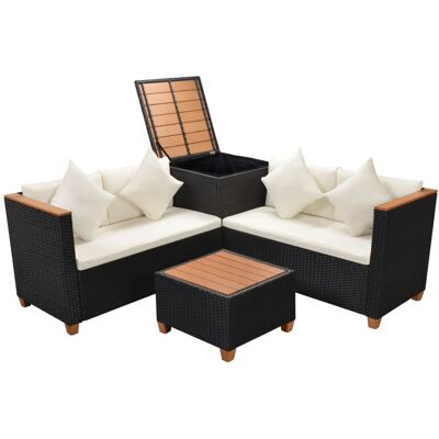 vidaXL - Juego de salón de jardín 4 piezas - Negro - PE Ratán vidaXL - Juego de salón de jardín 4 piezas - Negro - PE Ratán