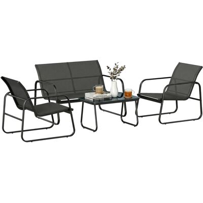 OEM Conjunto Jardín Exterior De 4 Piezas Con Sofá De 2 Plazas 2 Sillones Mesa De Vidrio Templado Tela Textilene Gris Oscuro OEM Conjunto Jardín Exterior De 4 Piezas Con Sofá De 2 Plazas 2 Sillones Mesa De Vidrio Templado Tela Textilene Gris Oscuro