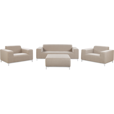 Beliani Conjunto de Sofás de Jardín Tapizado Beige Patas de Aluminio Blancas - Conjunto de Jardín Beliani Conjunto de Sofás de Jardín Tapizado Beige Patas de Aluminio Blancas - Conjunto de Jardín
