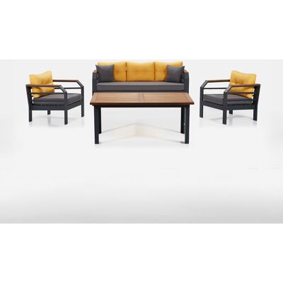 EMOB Juego De Salón De Jardín De Aluminio Con Mesa Assento 3+1+1 - Amarillo EMOB Juego De Salón De Jardín De Aluminio Con Mesa Assento 3+1+1 - Amarillo