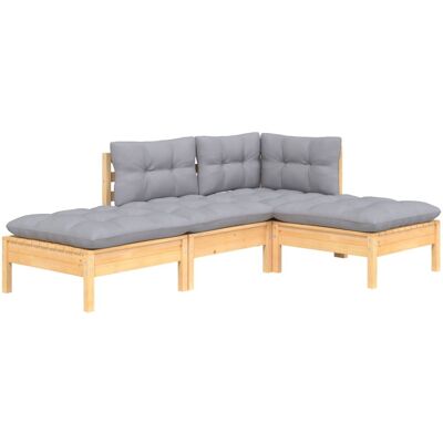 Juego De Muebles De Jardín 4 Pzas Y Cojines Madera Maciza Pino Vidaxl Juego De Muebles De Jardín 4 Pzas Y Cojines Madera Maciza Pino Vidaxl