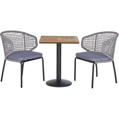 Conjunto de Bistro Beliani Gris - 2 Sillas, Cojines, Mesa de Madera Plástica - Jardín Conjunto de Bistro Beliani Gris - 2 Sillas, Cojines, Mesa de Madera Plástica - Jardín