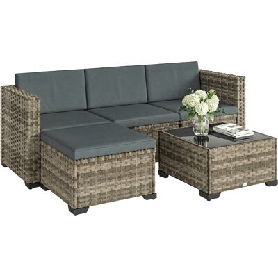 Outsunny Conjunto De Jardín De Ratán De 5 Piezas, Muebles Jardín Exterior Incluye Cojines, 2 Sillones De Esquina, Sillón Sin Brazos, Reposapiés Y Mesa Outsunny Conjunto De Jardín De Ratán De 5 Piezas, Muebles Jardín Exterior Incluye Cojines, 2 Sillones De Esquina, Sillón Sin Brazos, Reposapiés Y Mesa