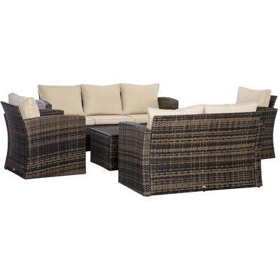 Outsunny Conjunto De Jardín Exterior De Ratán, 6 Piezas Incluye Cojines, Sofá Doble, Sofá 3 Plazas, 2 Sillones, 2 Mesas Auxiliares Con Almacenamiento Outsunny Conjunto De Jardín Exterior De Ratán, 6 Piezas Incluye Cojines, Sofá Doble, Sofá 3 Plazas, 2 Sillones, 2 Mesas Auxiliares Con Almacenamiento