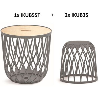 Conjunto Fraschetti Uniqubo con 2 asientos perforados y mesa de café natural - Juego de muebles Conjunto Fraschetti Uniqubo con 2 asientos perforados y mesa de café natural - Juego de muebles