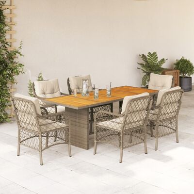 Conjunto de comedor de jardín 7 piezas Beige Ratán Conjunto de comedor de jardín 7 piezas Beige Ratán