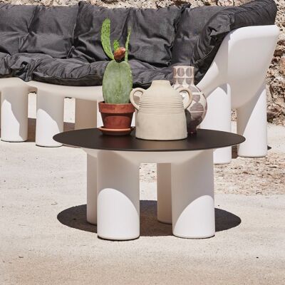 PLUST Mesa Baja Redonda Para Exterior Jardín Terraza Diseño Atene T1 - Blanco PLUST Mesa Baja Redonda Para Exterior Jardín Terraza Diseño Atene T1 - Blanco