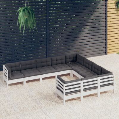 vidaXL Conjunto de Muebles de Jardín - 10 pzas Madera de Pino Blanca Modular vidaXL Conjunto de Muebles de Jardín - 10 pzas Madera de Pino Blanca Modular